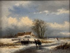 Georgius Heerebaart (Dutch, 1829-1915), Winter Skaters, signed lower right, oil on panel, framed.