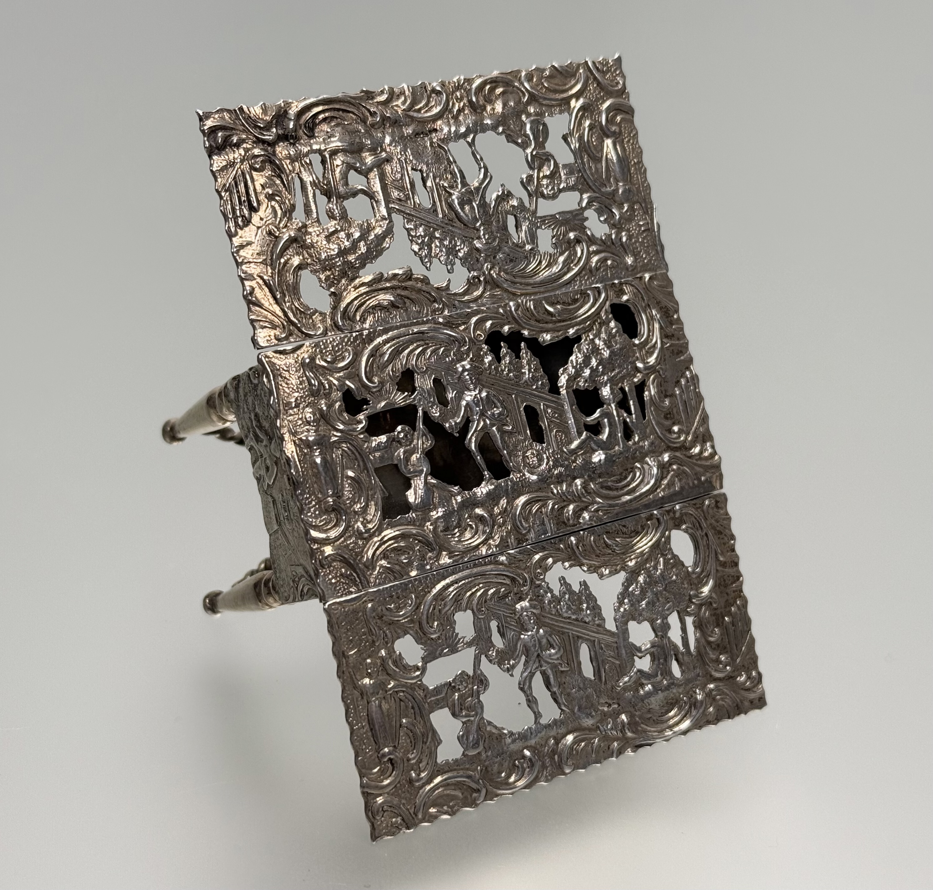Two pieces of Dutch silver miniature furniture: a bureau with London import marks for 1890, repousse - Image 5 of 7