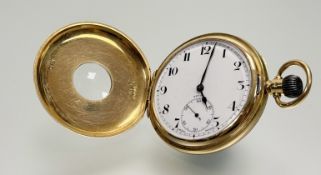 A George V 18ct gold half hunter pocket watch, the case hallmarked for Birmingham 1919, Zenith