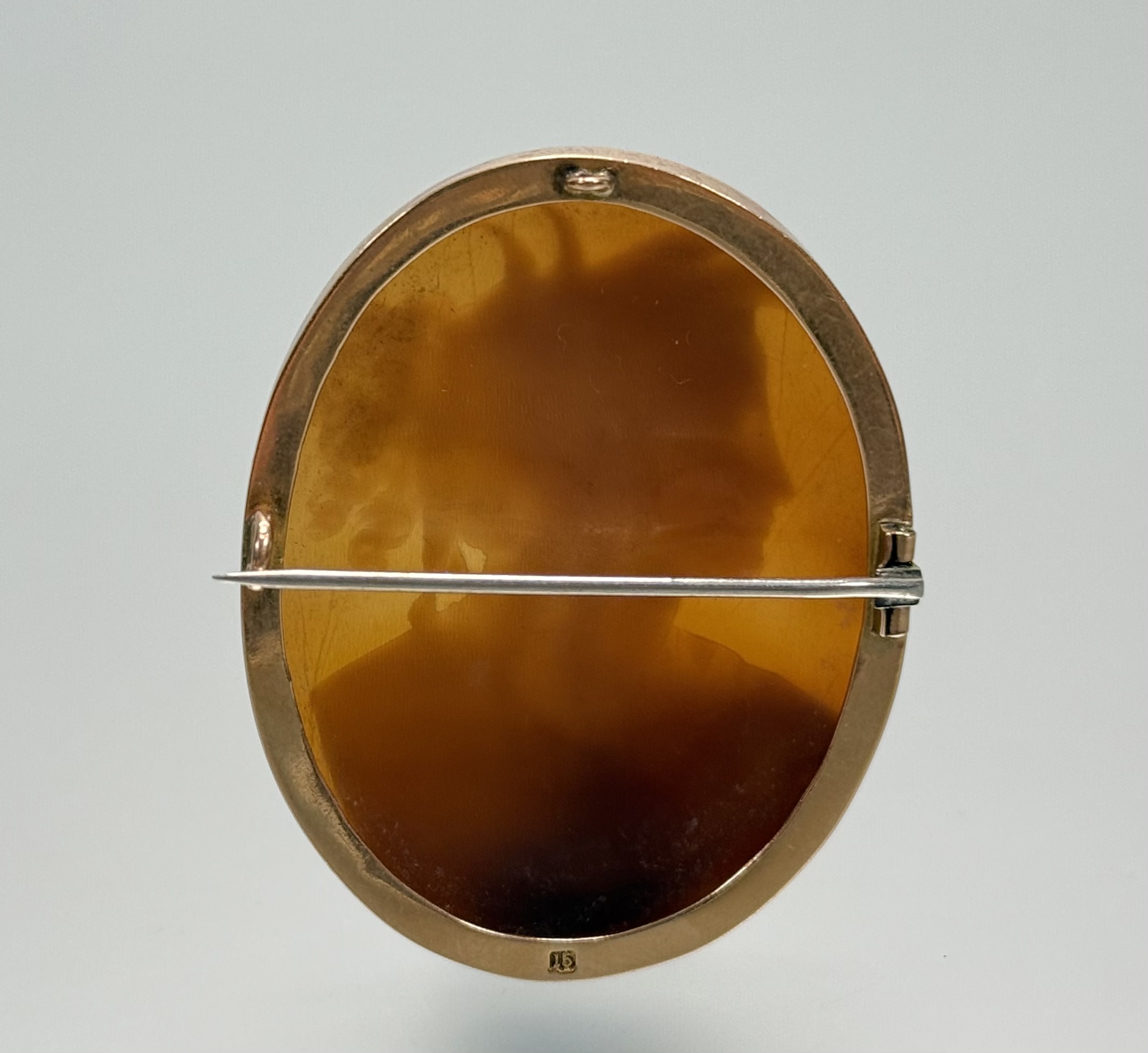A late 19th century gold-mounted shell cameo brooch, the cameo carved with a profile bust of the - Image 2 of 2