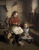James Fraser Taylor (Scottish, fl. 1877-1913), Helping in the Kitchen, signed lower left, oil on