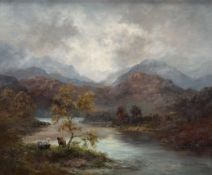 Y Prudence Turner (British, 1930-2007), Cattle by a Highland River, signed lower right, oil on