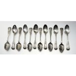 A set of twelve Victorian Scottish silver teaspoons, Queen's pattern, William Marshall, Edinburgh,