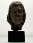 20th Century School, Bust of a Young Woman, patinated bronze, indistinctly signed and with Morris