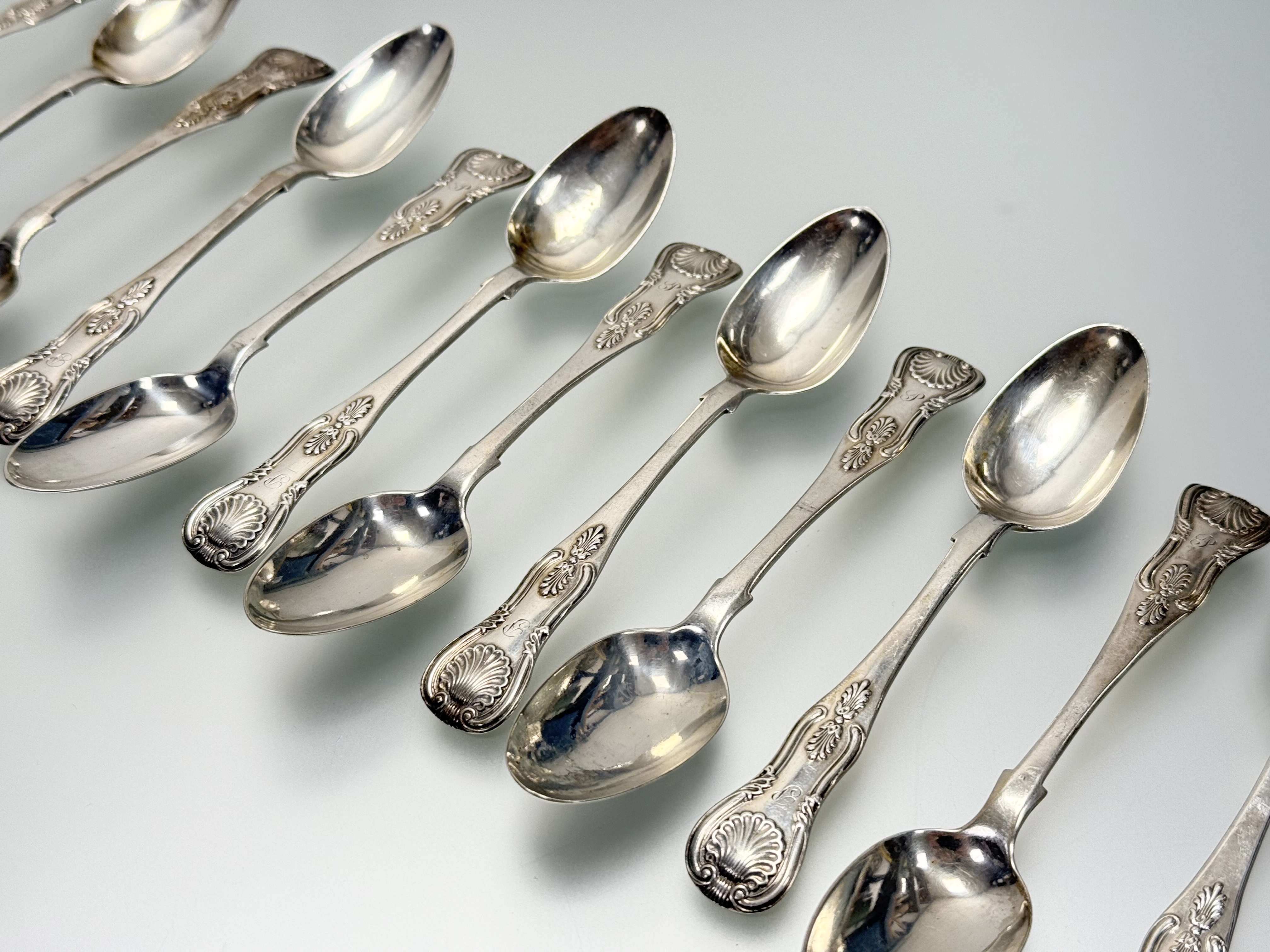 A set of twelve Victorian Scottish silver teaspoons, Queen's pattern, William Marshall, Edinburgh, - Image 2 of 3