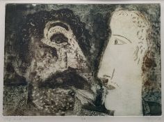 Y John Byrne R.S.A. (Scottish, 1940-2023), Old and New (Brown), coloured etching, signed and