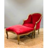 A late 19thc./early 20thc Louis XV style duchesse brisee, with scrolling giltwood painted frame,