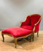 A late 19thc./early 20thc Louis XV style duchesse brisee, with scrolling giltwood painted frame,