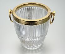 A mid-century gilt-metal mounted cut-glass champagne bucket, with flute and diamond cutting, the