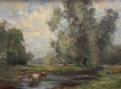 Y William Miller Frazer R.S.A. (Scottish, 1864-1961), Cattle Watering in a Woodland Burn, signed