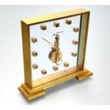 Jaeger-le-Coultre, a gilt-brass skeleton desk or mantel clock, c. 1960-80, with eight day manual