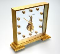 Jaeger-le-Coultre, a gilt-brass skeleton desk or mantel clock, c. 1960-80, with eight day manual