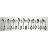 A set of twelve Victorian Scottish silver teaspoons, Queen's pattern, William Coghill, Glasgow 1866;