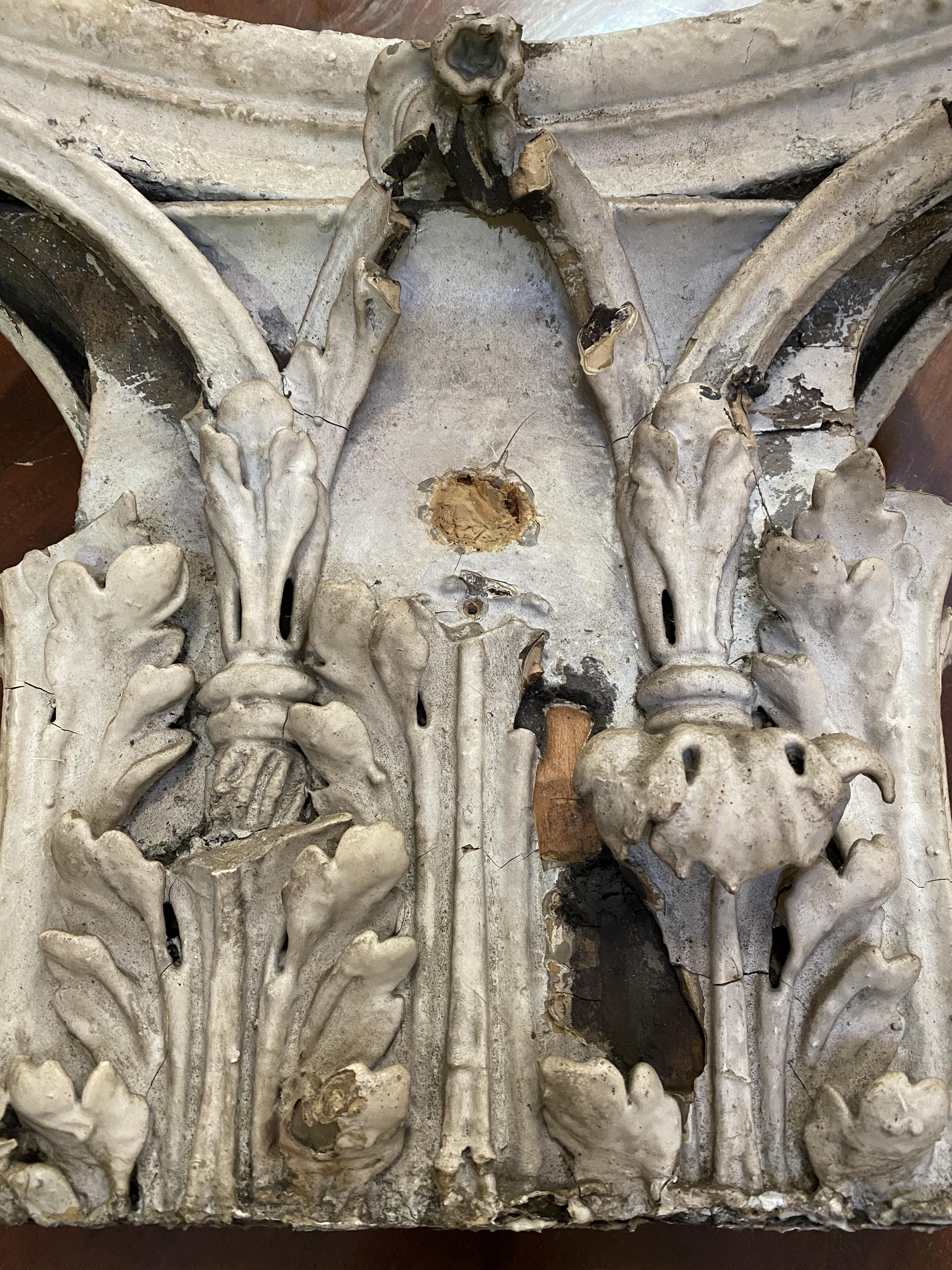 A pair of pitch pine pilasters with Corinthian capitals, tapering, the capitals of carved wood and - Image 7 of 9