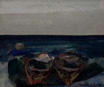 Y Charlotte H.M. Bryce (British, b. 1947), Two Boats, signed, mixed media, framed. 17cm by 19.5cm.