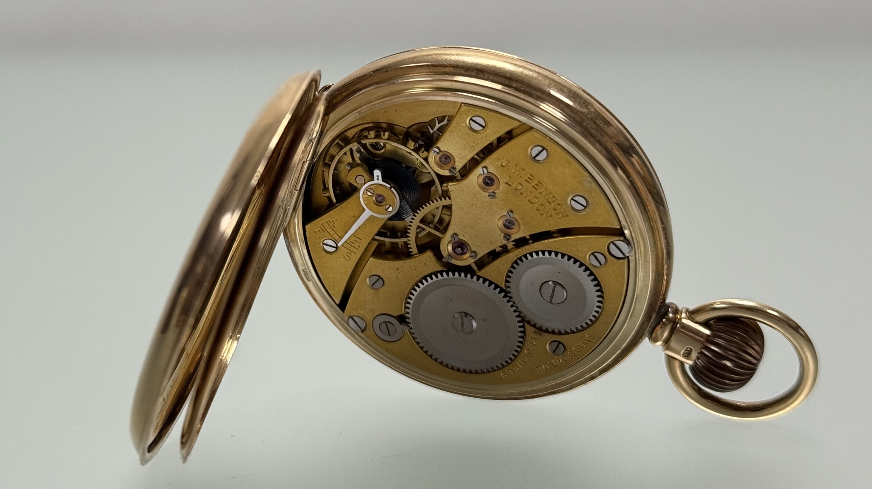 A George V 9ct gold half hunter pocket watch, the case hallmarked for Birmingham 1929, Benson London - Image 3 of 6
