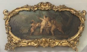 19th Century School, Manner of Boucher, Four Putti with Fishing Rods and Nets, oil on canvas,