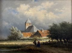 Georgius Heerebaart (Dutch, 1829-1915), Figures by a Church, signed lower left, oil on panel,