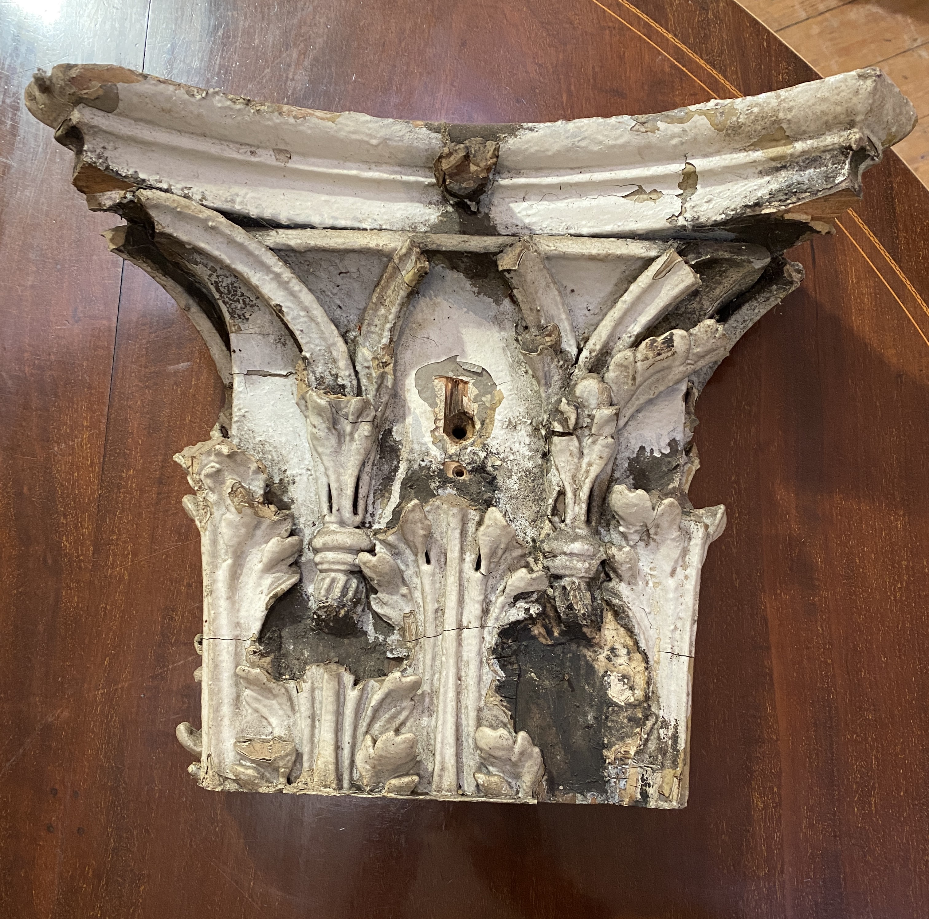 A pair of pitch pine pilasters with Corinthian capitals, tapering, the capitals of carved wood and - Image 5 of 9