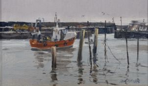 Tom Manson (Contemporay School), St Monans Harbour, oil on board, signed bottom right, in a