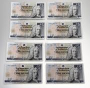 A set of eight Royal Bank of Scotland Queen Elizabeth II Golden Jubilee 1952-2002 five-pound notes