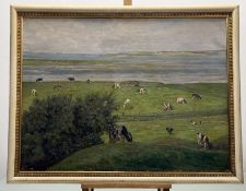 Rasmus Christiansen (1863-1940), A Fjord Study with Cows, oil on canvas, monogrammed RWCHR