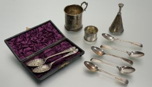 A William IV Glasgow silver set of five fiddle pattern tea spoons engraved with intials J.G: l. x