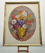 Flora Wood (Scottish 1908-1998), Flowers 2, signed pencil bottom right, oil on card, paper label