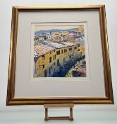 David Morris (British Contemporary), European Rooftop View, watercolour, signed pencil bottom
