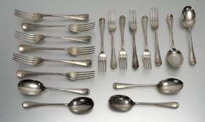 A late Victorian Sheffield silver set of six old English pattern table forks: l. x 19.5cm