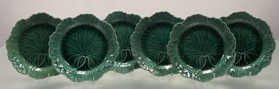 A set of six late 19thc/Early 20thc Wedgwood Etruria & Barlaston green leaf majolica plates, all