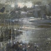 Oscar Goodall RSW (Scottish 1924-), Earn Flood, pastel, signed in pen, gallery label verso, in a