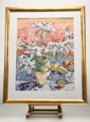 Sarah McLaren (Scottish School), Lillies in Green & White Vase, watercolour, signed and dated 1998