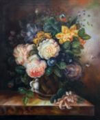 A Christina (Contemporary School), Still of Blossming Flowers, oil on canvas, signed bottom left, in