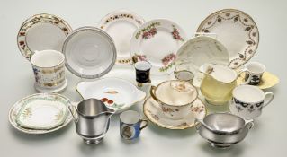 A collection of various plates and cups comprising, a Paragon Coniston teacup, a Devon Ware yellow