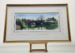 R Ryan, Countryside Lake with bridge and house, artist proof print 18/50, signed pencil bottom