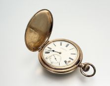 An American Waltham, Massachusetts vintage gold-plated full hunter pocket watch with enamel dial a/f
