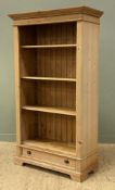 A modern pine open bookcase, moulded cornice over four adjustable shelves to front, 198cm L. 111cm