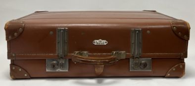 A vintage 1940s Paxall brown leather suitcase with chrome mounts (w. 62cm x h. 20.5cm)