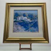 Philippe Janin, Scene of Provence France print, in a glazed gilt frame. (33cmx33cm)