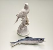 A Crown Staffordshire china blanc de chine perched bird figure (a/f marked verso) together with a