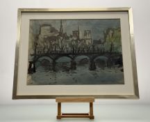 Sax Shaw (British 1916-200), Paris 9th Bridge, watercolour, titled and signed bottom right,