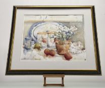 Kate Philp (African/Scottish 1973-), White Geranium, watercolour, titled and signed in pencil bottom
