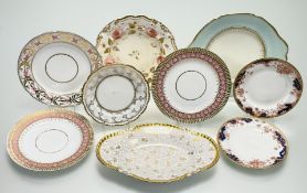 A collection of various decorative plates comprising, a pair of George Jones and Sons gilt and