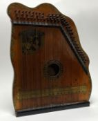An early 20thc German Edward VII commemorative 'Coronation' table harp, with printed decoration on