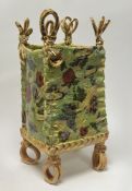 Philomena Pretsell (b.1951), a yellow and green glazed umbrella stand decorated with coloured