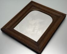 A squared hall mirror, with a stepped carved arched oak wooden frame with mirror panel. (54cmx45.