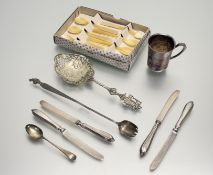 A collection of epns and white metal to include four white metal handled tea knives, a Dutch white