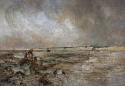 Robert McGregor RSA (Scottish 1847-1922), An Overcast Costal scene with figures, oil on panel,