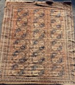 An antique hand-knotted Afghan Ersari carpet, central panel with three rows of guls surrounded by